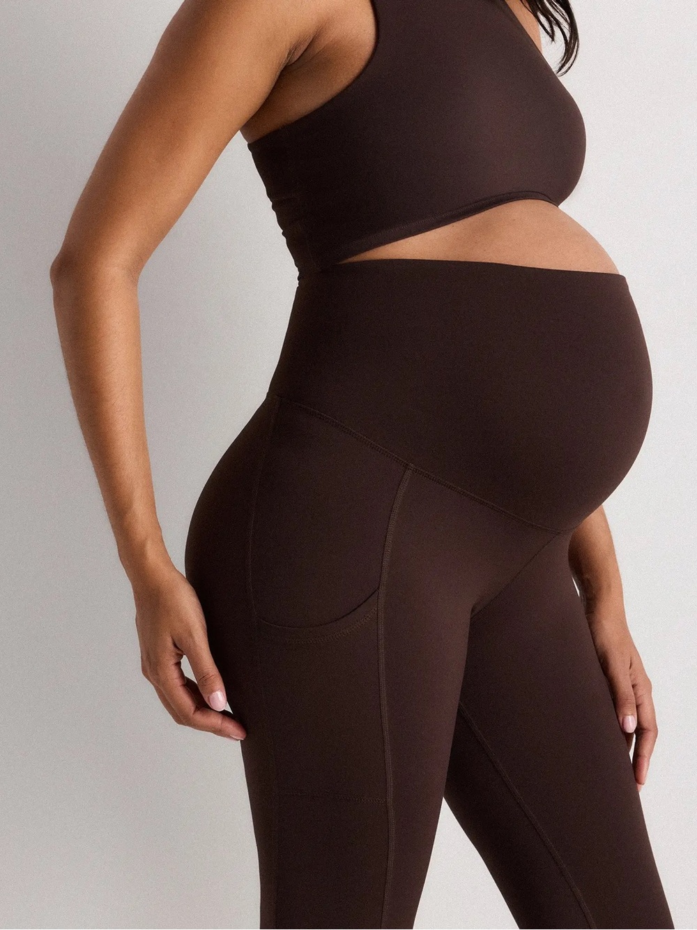 Quince Espresso Brown Workout Gym Ultra-Form Maternity Pocket Leggings Small